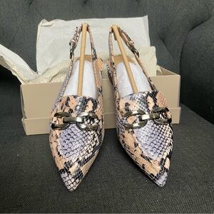 Donald J Pliner Williams49 chain sling loafer flats light denim python chic NIB